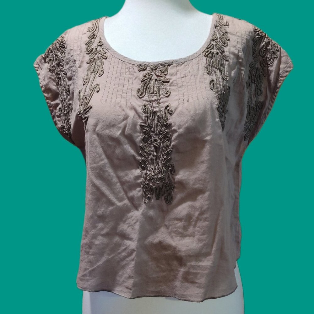 FREE PEOPLE Women's Tan Embroidered Small Stone Cotton Crop Top